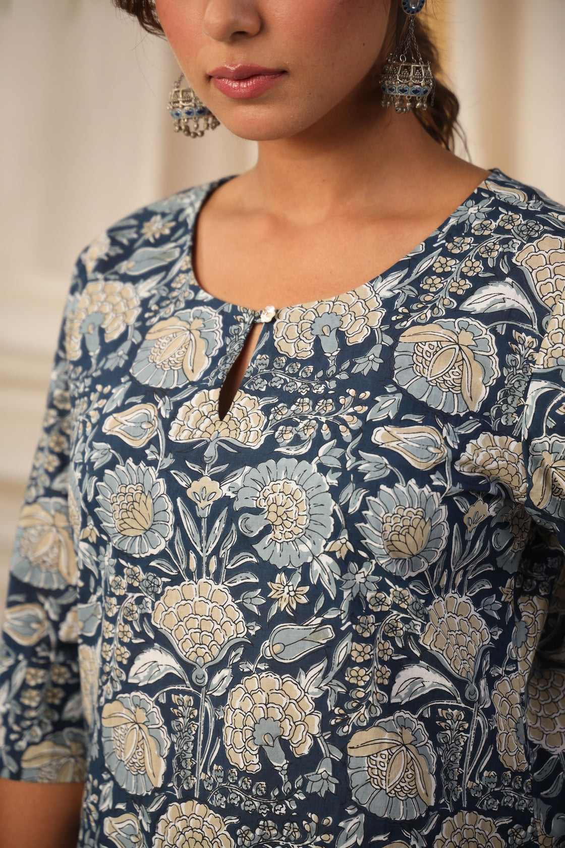 BLUE FLORAL PRINTED KURTA SET