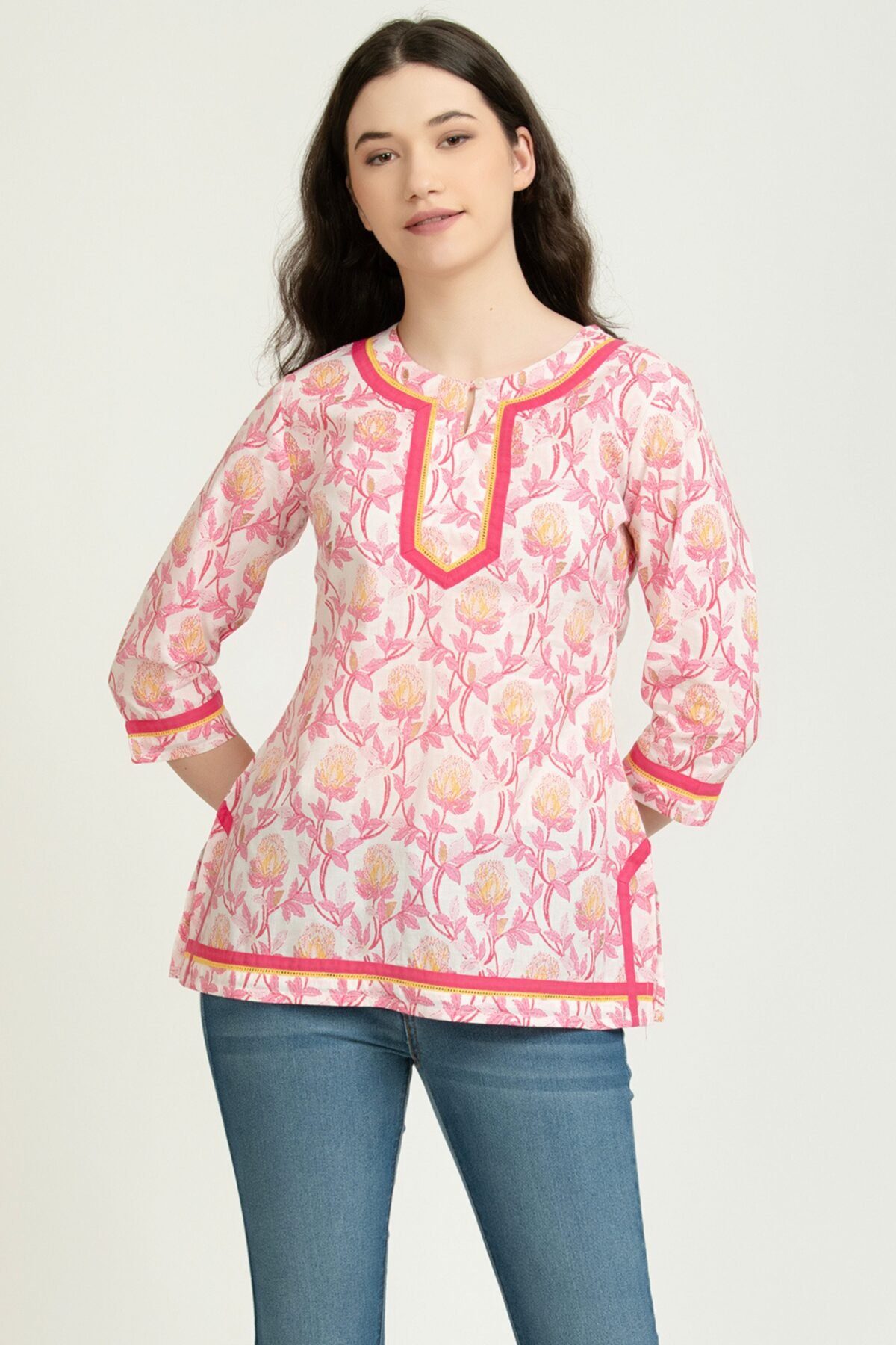 PINK FLORAL PRINTED TUNIC