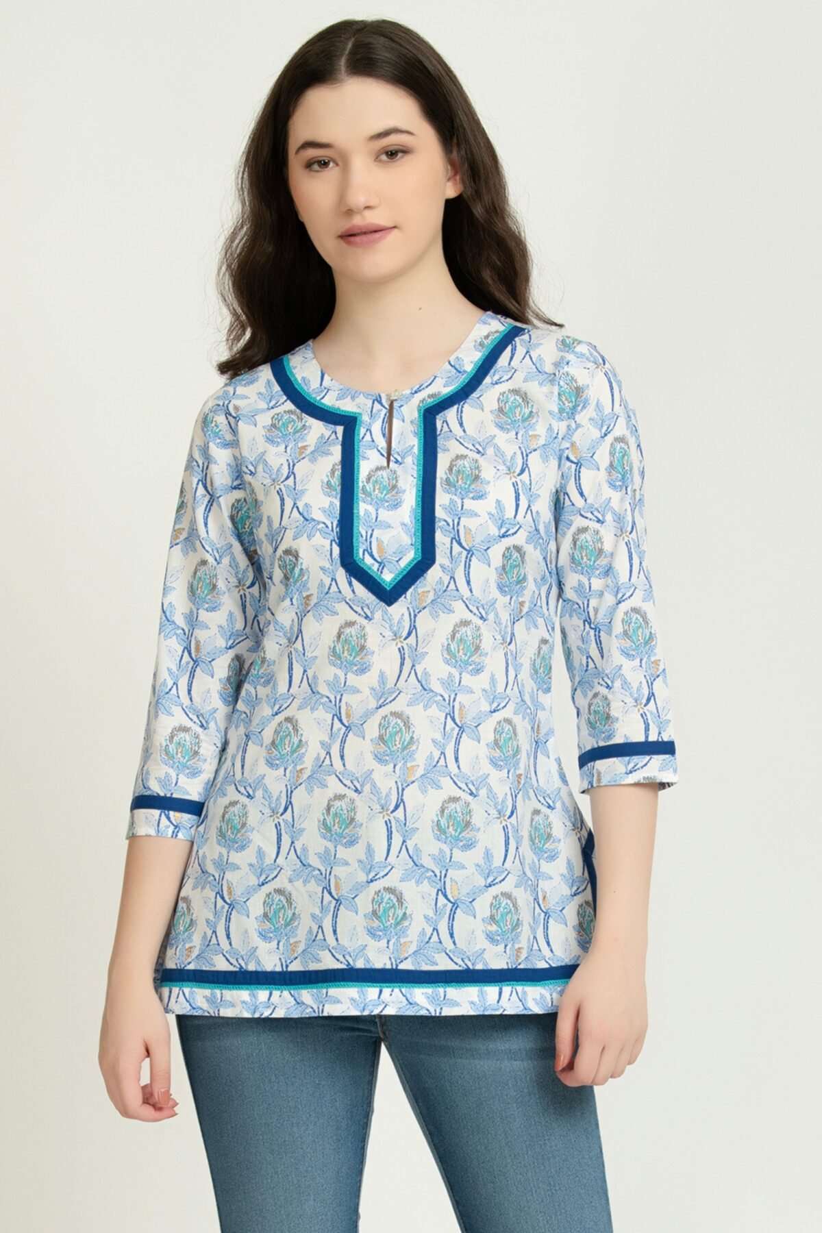 BLUE FLORAL PRINTED TUNIC