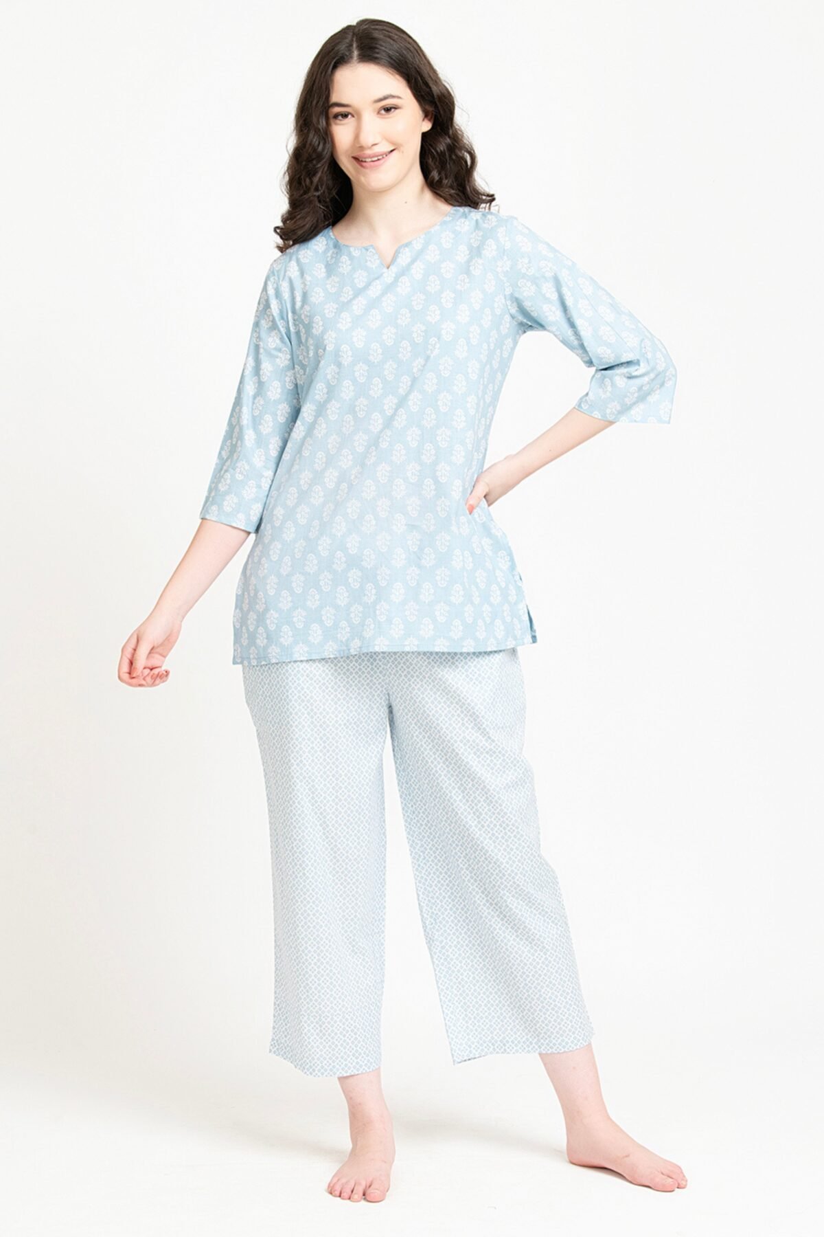 Women's Ice Blue and White Pajama set